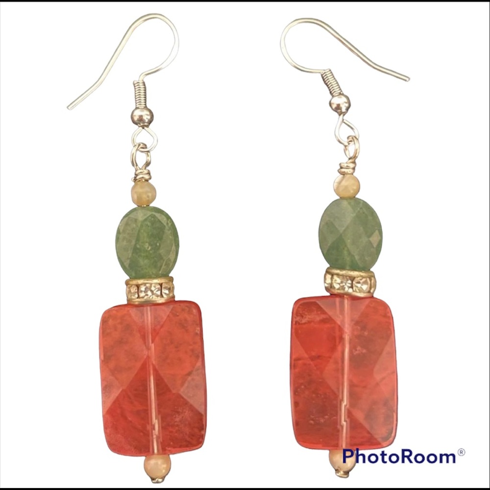 Strawberry Quartz w/ Faceted Green Stone Earrings